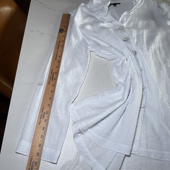 John Mark Size M White Blouse Button Front Wire Collar Tunic Top Artsy Lagenlook - Picture 8 of 14
